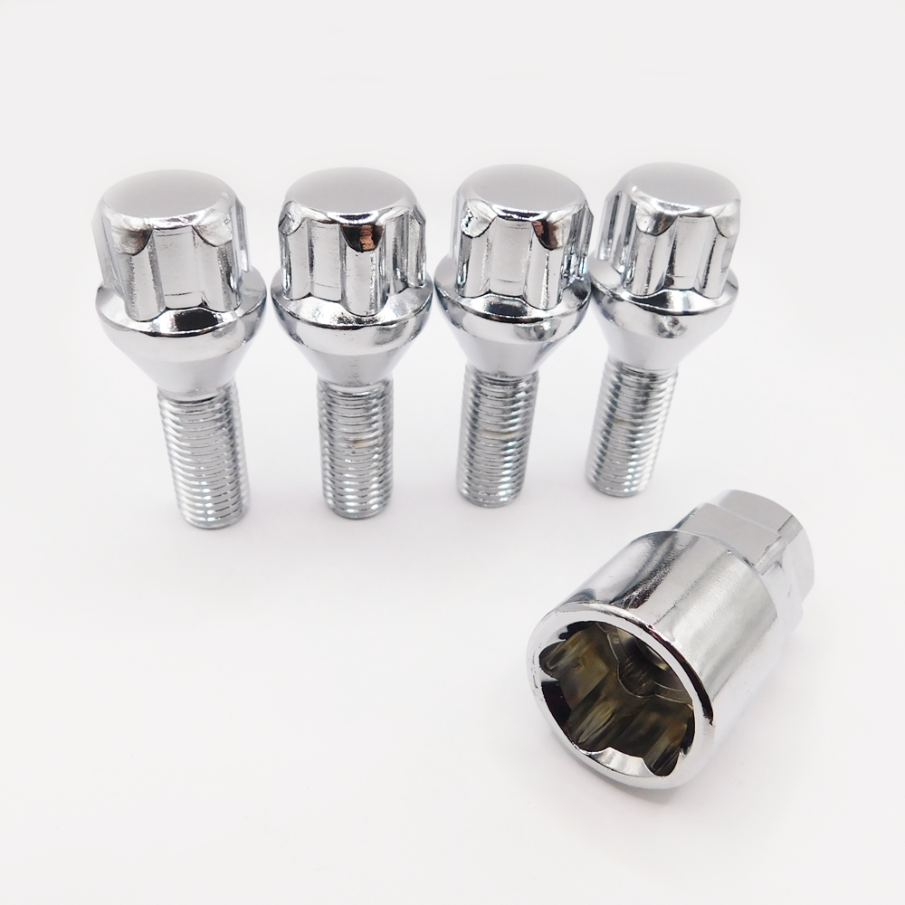 M14x1.25, 60° Taper, 27mm Thread, Chrome Locking Wheel Bolts (MSRPro)