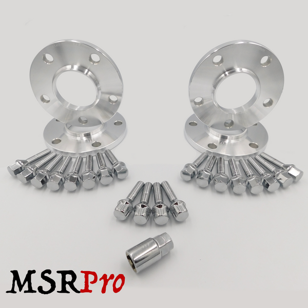 Silver hub-centric wheel spacer kit with MSRPro logo