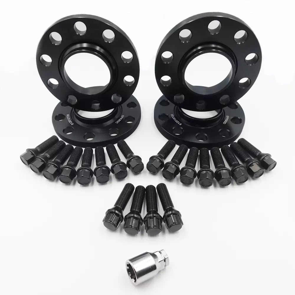 Space-R black anodised hub-centric wheel spacer kit.