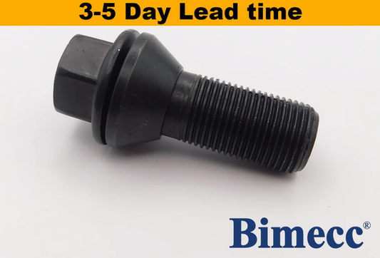 M15x1.25, 60° Taper With Mobile Washer, 17mm Hex Black Wheel Bolt (Bimecc)