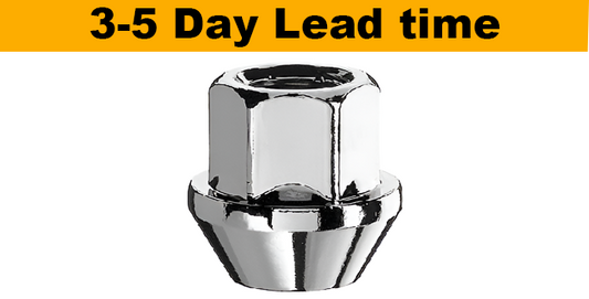 M12x1.5, 60° Taper, 23mm Thread, 17mm Hex Chrome Open Wheel Nut (Bimecc)