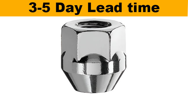 M14x1.25, 60° Taper, 25mm Thread, 19mm Hex Chrome Open Wheel Nut (Bimecc)