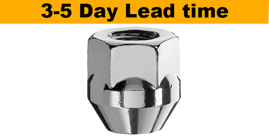 M14x1.5, 60° Taper, 25mm Thread, 22mm Hex Chrome Open Wheel Nut (Bimecc)