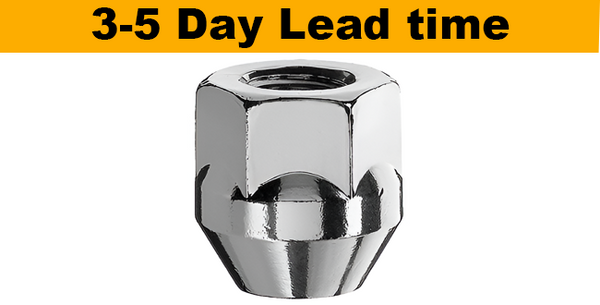 M12x1.25, 60° Taper, 25mm Thread, 19mm Hex Chrome Open Wheel Nut (Bimecc)