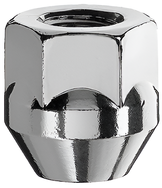 M14x2.0, 60° Taper, 25mm Thread, 19mm Hex Chrome Open Wheel Nut (Bimecc)