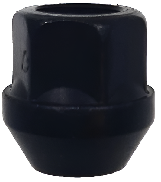 M12x1.5, 60° Taper, 23mm Thread, 17mm Hex Black Open Wheel Nut (Bimecc)