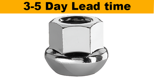 M14x1.5, R14, 20mm Thread, 19mm Hex Chrome Open Wheel Nut (Bimecc)