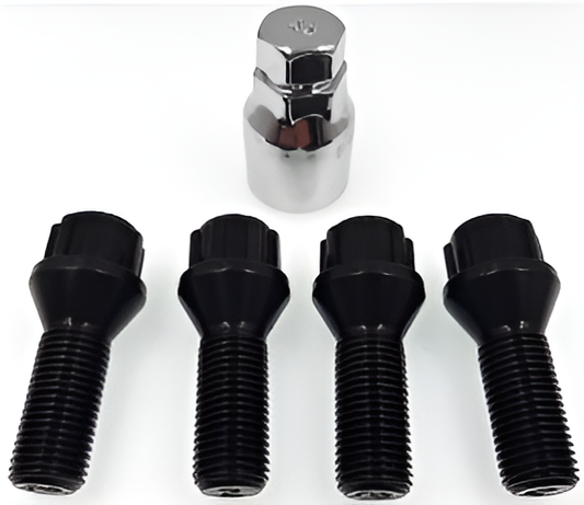 M12x1.5, 60° Taper, 26mm Thread, Black Locking Wheel Bolts (Bimecc)