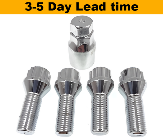 M12x1.5, 60° Taper, 45mm Thread, Chrome Locking Wheel Bolts (Bimecc)