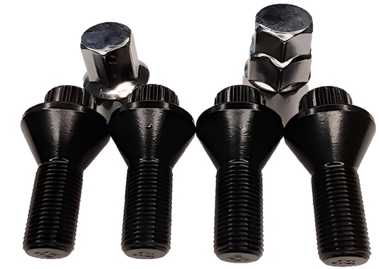 M14x1.5, 60° Taper, 30mm Thread, Ducato OE, Black Locking Wheel Bolts (Bimecc)