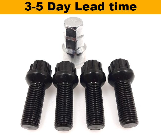 M14x1.5, R13, 40mm Thread, Black Locking Wheel Bolts (Bimecc)