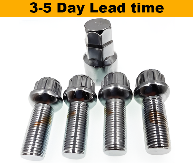 M12x1.5, R12, 23mm Thread, Chrome Locking Wheel Bolts (Bimecc)