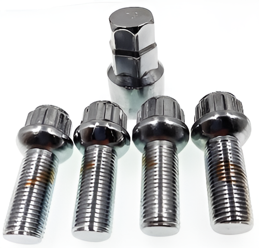 M14x1.5, R13, 28mm Thread, Chrome Locking Wheel Bolts (Bimecc)