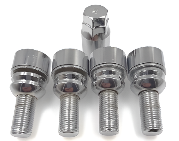 M14x1.5, R14, 37mm Thread (Porsche OE), Chrome Locking Wheel Bolts (Bimecc)