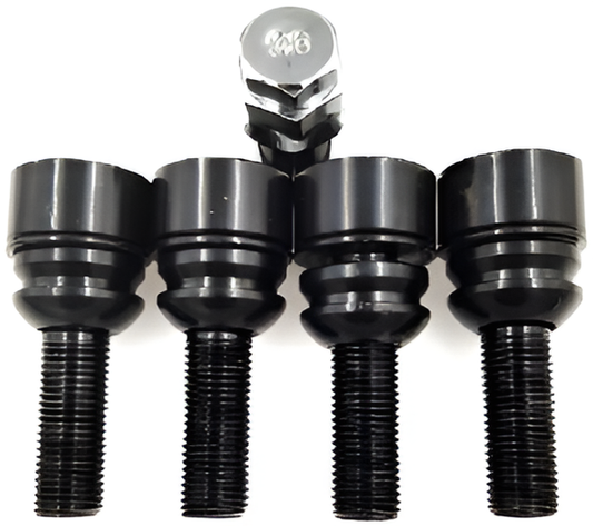 M14x1.5, R14, 30mm Thread (Porsche OE), Black Locking Wheel Bolts (Bimecc)