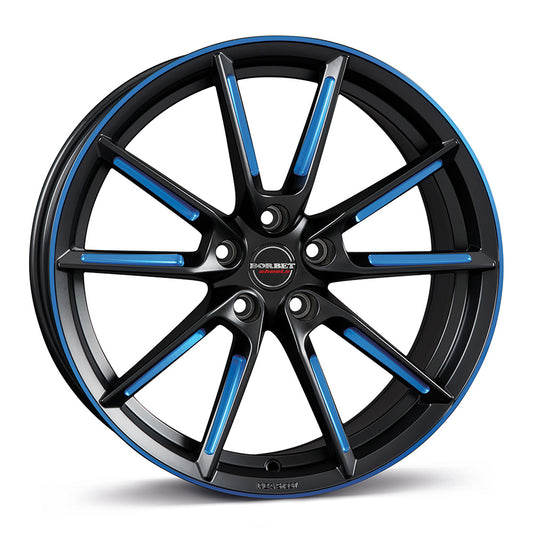 Borbet LX Black Matt Spoke Rim Blue Polished Alloy Wheel