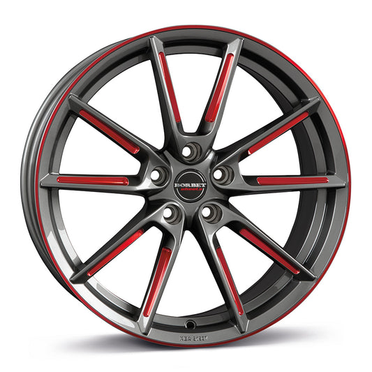Borbet LX Graphite Spoke Rim Red Polished Alloy Wheel